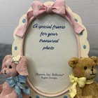 Vintage Baby   s Room Oval Picture Frame Pink Bow Bunny   Bear Fits 3x5 Cottage