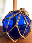 Japanese Vintage Cobalt Blue Fishing Buoy Glass Float 6  With Pontil   Netting