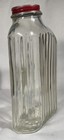 Vintage Ribbed Glass Refrigerator Water Bottle W  Red Metal Lid C1930s