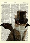 Flying Steampunk Cat Dictionary Art Print Poster Picture Kitty Victorian Top Hat