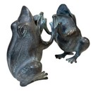 Vintage Green Verdigris Metal Toad Frog Statue Double Vase