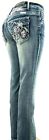 Platinum Plush Motorcycle   Wings Rhinestone Denim Boot Cut Jeans Style  4047