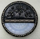 Antique Victorian Metal Button Flower Top 5 Star Center Above White Glass Floral