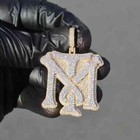 Men s 3 20 Ct Real Moissanite Customize Any 2 Letter Pendant 925 Sterling Silver