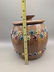 Vintage Mid Century Italian Ceramic Barrel Cookie Jar Faux Wood Floral Gift