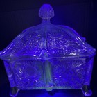 Eapg 1911 Square Higbee Glass Delta Paneled Thistle Covered Honey Dish Bee Box 