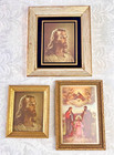 Lot Of 3 Vintage Religious Small Framed Pictures Convex Glass Wood Jesus Sallman