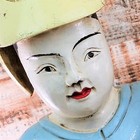 Antique Early 1900s Wooden Pair Of Thai Musicians Polychrome Colors Blue Cream