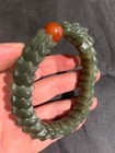 Pure Chinese Hetian Green Jade Hand Carved Beads  dragon  Bracelet     
