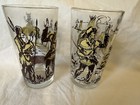 Davy Crockett 2 Glass Tumblers Pictorial Vintage Midcentury Americana Frontier