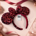 Disney  Parks Velour Dark Red Sequins Japan Headband Minnie Mouse Ears Tokyo
