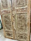Antique Double Door Floral Artisans Carved Architectural Limewash Barndoor 80x43