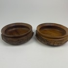Stacking Hand Turned Carved Wood Bowl Landscape Mountain Traditional Set Of 2