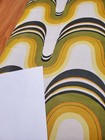 Awesome Rare Vintage Mid Century Retro 70s 60s Muted Grn Yel Waves Tall Fabric 