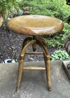 Antique 1890s 1900s Wood   Gilt Iron Adjustable Swivel Stool Industrial Drafting