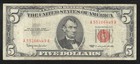 1963  5 Legal Tendrer Us Note  red Seal  Old Five Dollar Bill Free Shipping 