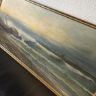 19th Century    O f  Baker Antique American Seascape Ocean Waves Oil Painting