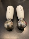 Vintage Porcelain And Polished Nickel Faucet Lever Handles And Screws Pair