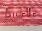 Vtg Handmade Red White Mid Century Gingham Blessing Prayer Embroidery Tablecloth