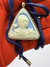 Vintage Estee Lauder Solid Perfume Blue Cameo Compact Cord Pendant Necklace 2004
