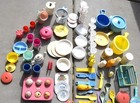 Vintage Large Lot Of Many Random Children  Play Kitchen Items Pieces Food Dishes