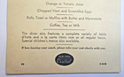 1958 New York Central Railroad Early Bird Breakfast Menu Card