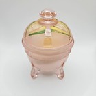 Vintage Vanity Powder Jar Pink Satin Glass Art Deco Hand Painted Lid