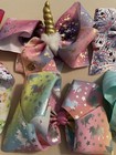 Lot Of 7 Jojo Siwa Girls Hair Accessories Large Bows  Unicorns  Multi-colors