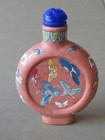 2 Chinese Enameled Yixing Zisha Yi Xing Snuff Bottles  Frog  Butterflies   Lotus