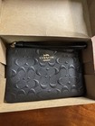 Coach Corner Zip Black Signature Leather Wristlet Wallet - New