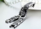Silver Tungsten Carbide Black Ceramic Link Men s Magnetic Healthy Bracelet