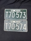 Pair Of Vtg 1966 Mass Ma    fenway Green     License Plates Yom Clear  Consecutive 