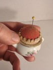 Vintage Small Pin Cushion Porcelain Tea Pot With Pink Roses  Flowers Japan