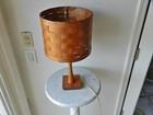Vintage Mid-century 1960 s Modern Danish Teak Table Lamp Woven Wood Shade