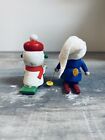 2 Vintage 1960s Wooden Christmas Figures Snowman Sled Skiing
