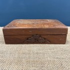 Vintage Antique Carved Wood Wooden Trinket Storage Jewellery Box Hinge Lid