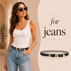 Belts For Women With Gold Buckle     Adjustable Black Leather Belt For Jeans