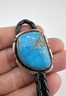 Vtg Navajo Sterling Silver Blue Gem Turquoise Stamped Oval Bolo Tie 29 7g