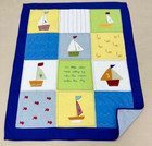 Handmade Boats Embroidered Hand Stitch Baby toddler Cotton Crib Quilt