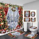 4pcs Christmas Shower Curtain Set Winter Bathroom Set With Shower Curtain And   