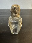 Vintage Miniature Glass Perfume Bottle Ornate Brass Filigree Jeweled  pearls