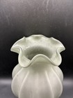 Vintage Fenton Glass Vase Smoke Grey Satin Ribbed Ruffled Top 1990s