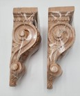 Unfinished Carved Wood Wall Mounted Corbel Brackets Pair 2pcs