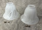 Vintage White Marbled Swirled Frosted Glass Lamp Light Shade - 4 1 2  - Set Of 2