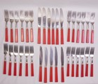 35 Pc Vtg Red Bakelite Handle Stainless Flatware Set Forks Knives Spoons