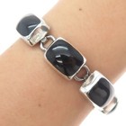 925 Sterling Silver Vintage Mexico Real Black Onyx Oxidized Link Bracelet 6 75 