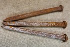 3 Old Nails Large Heavy Iron Spikes Pyramid Head  6 1 4    Oversized Massive