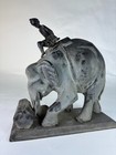 Vintage Hand Carved Wooden Elephant With Rider Sculpture - Antique Sculpture