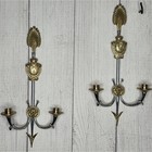 Pair Of Vtg Reproduction Neoclassical Empire Brass chrome 2 Arm Candle Holders