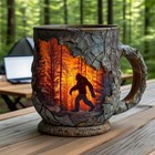 Sasquatch   Forest Fire 3d Rustic Bark Coffee Mug Rustic Look